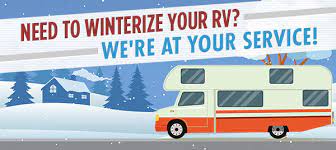 Picture of a RV camper in the snow that needs winterization
